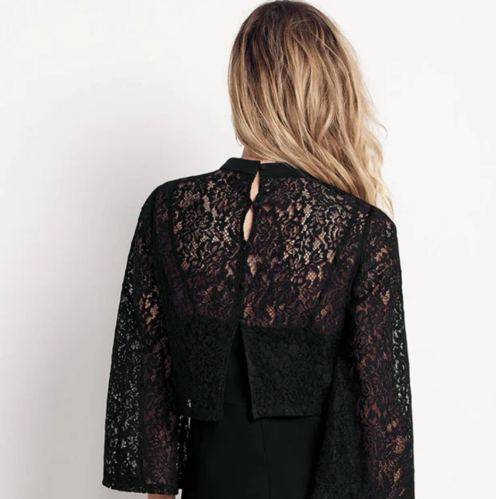 Anthropologie Ali & Jay Black Lace Crop Top Sheer Sz M NWT